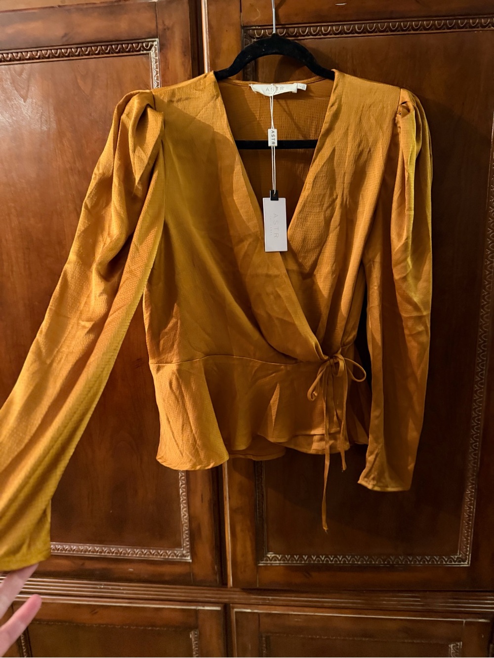 Astr Golden Mustard Wrap Tie Peplum Blouse